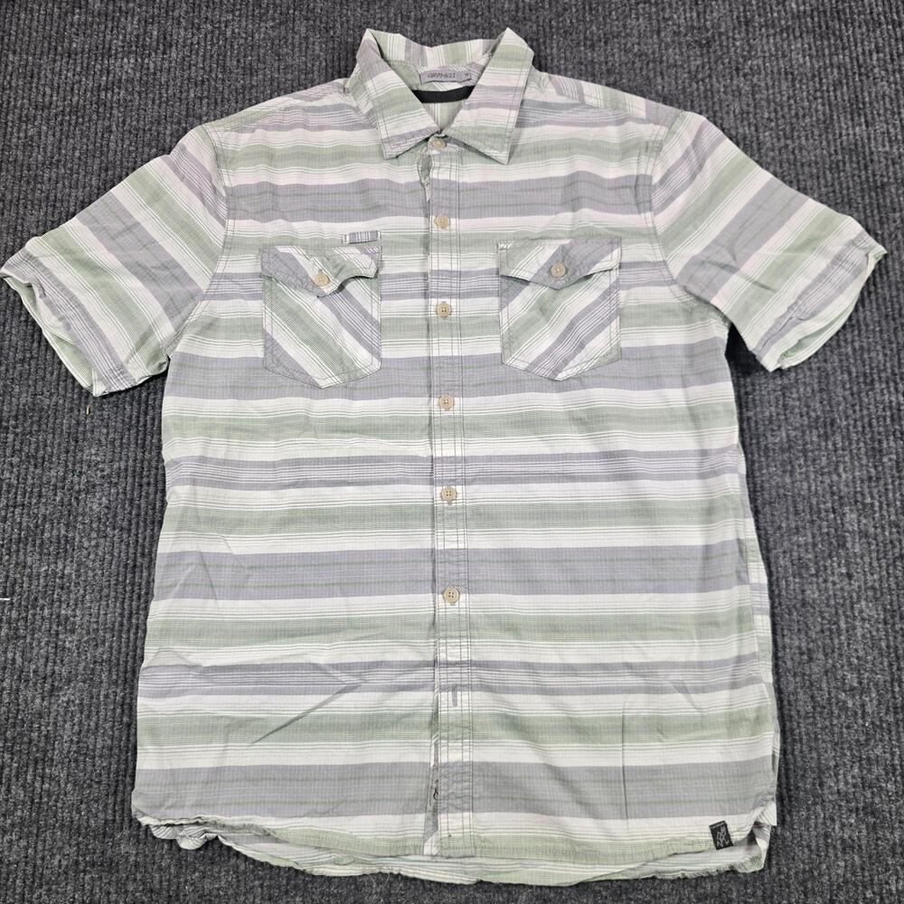 Gramicci Shirt Mens Medium Green Stripe Short Sleeve Button Up Organic Cotton